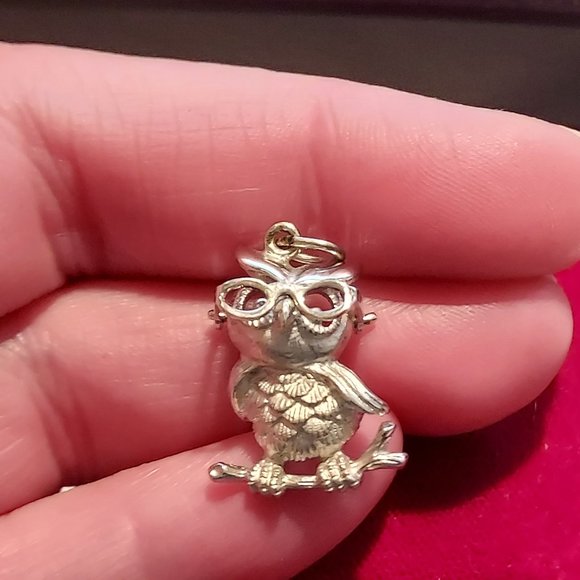 Silver Owl with movable glasses Charm - Picture 5 of 5